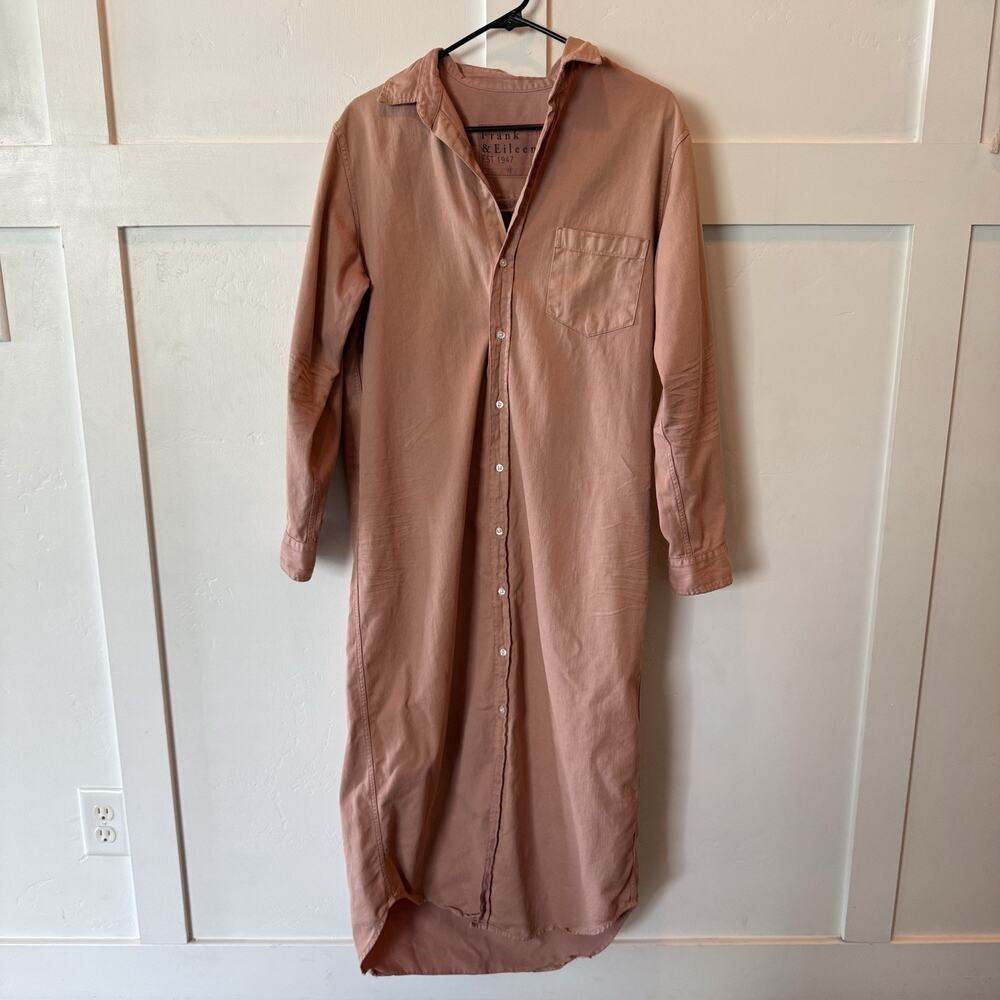 Frank & Eileen Rory Maxi Shirt Dress M Peach Cotton Made USA Italian Fabric